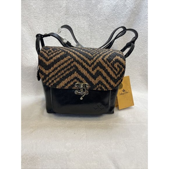 Patricia Nash Handbags - Patricia Nash Leather Leandra Flap Natural and Black Crossbody Handbag Purse